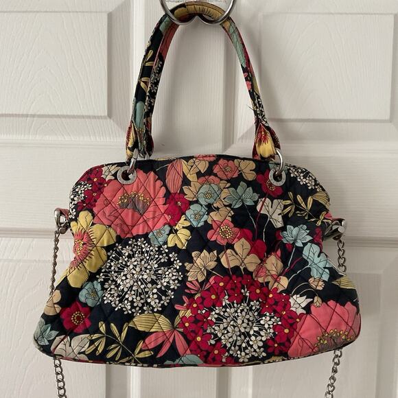 Vera Bradley Happy Snails Tote Handbag Chain Shoulder Bag Quilted Floral GUC - Picture 2 of 5